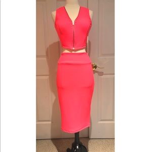 Neon Coral Two Piece Dress NWT